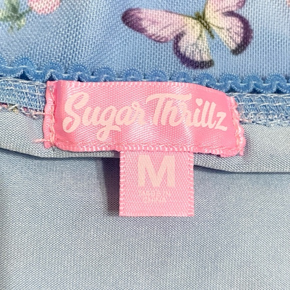 Dolls Kill Sugar Thrillz Finding Eden Rose & Butterfly Print Ruched Mesh Dress - Picture 4 of 5